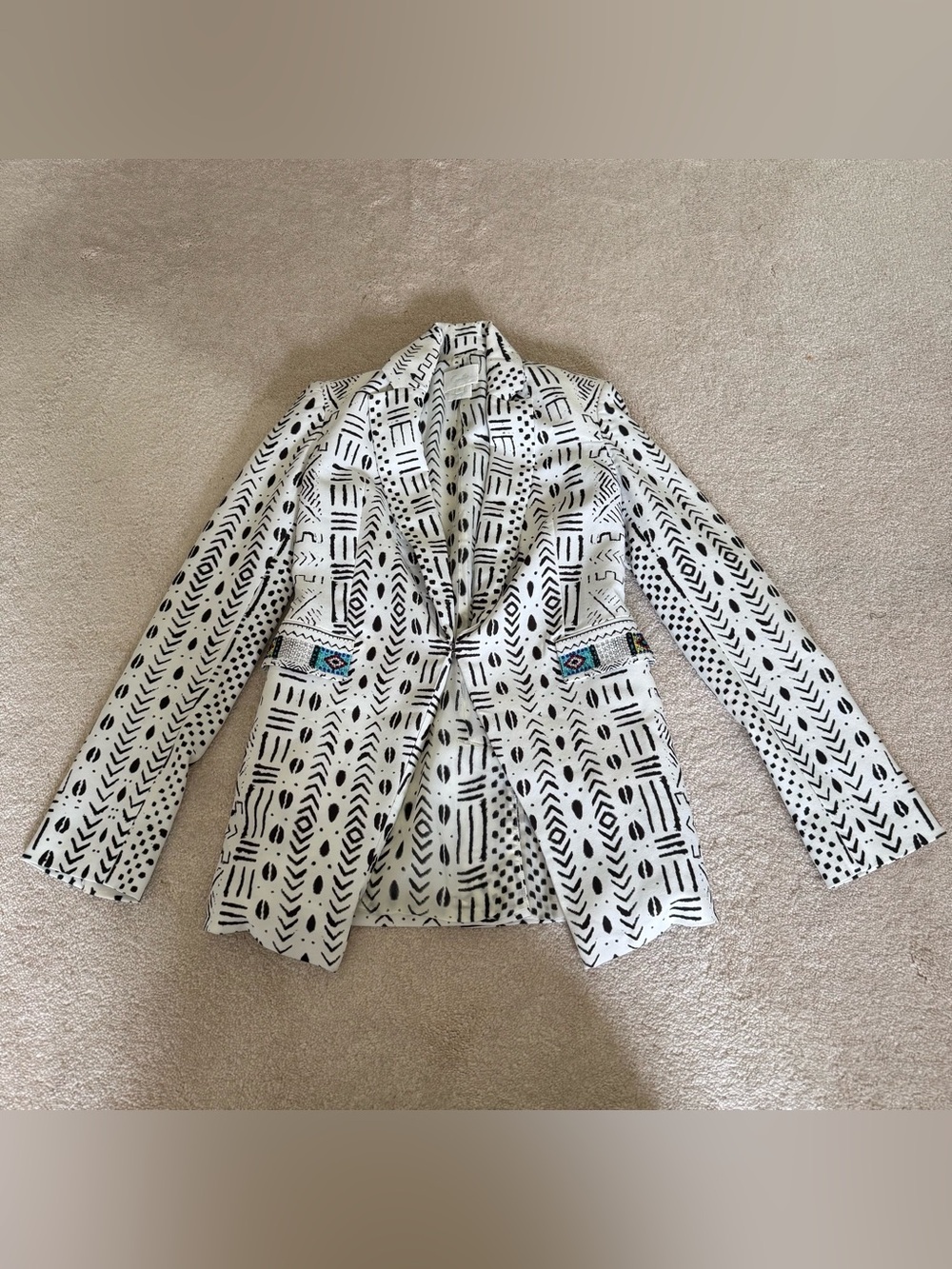 Camilla Masai White & Black Printed Blazer, Size 8